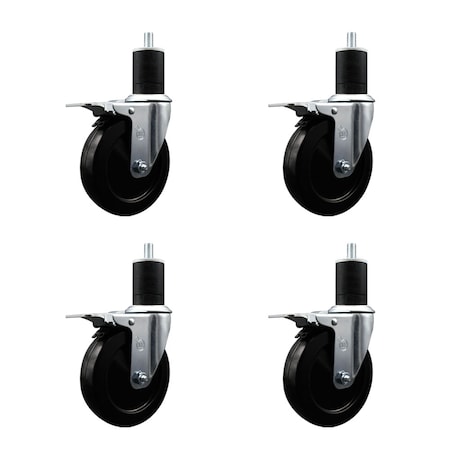 Service Caster 5'' Soft Rubber Swivel 1-3/4'' Expanding Stem Caster Set Total Lock Brake, 4PK SCC-EXTTL20S514-SRS-134-4